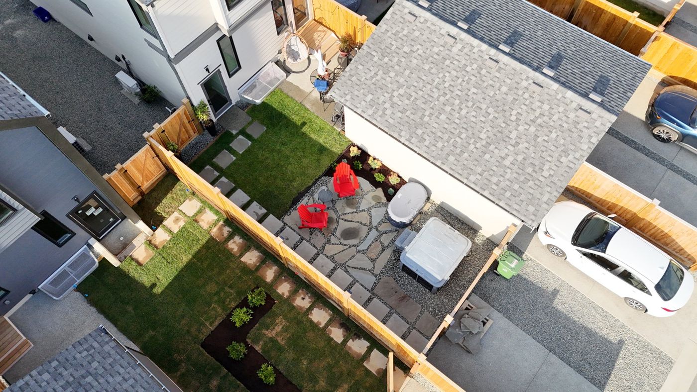 Completed residential landscape - aerial view - O’Callaghan Landscaping Ltd.